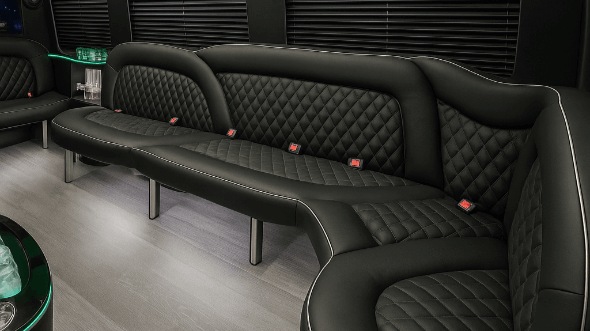 Interior of Charter Bus Company Bloomington's 14 Passenger Sprinter Limousine in Bloomington