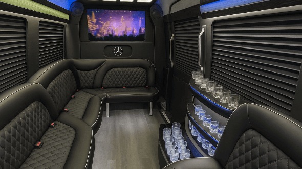 Interior of Evansville Party Bus Company's 14 Passenger Sprinter Limousine in Evansville
