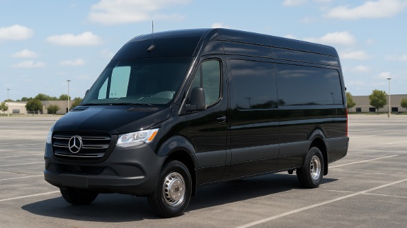 Exterior of Charter Bus Company Terre Haute's 14 Passenger Sprinter Limousine in Terre Haute
