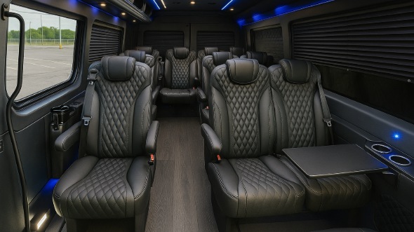 Interior of Charter Bus Company Evansville's 18 Passenger Minibus in Evansville